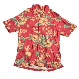 Tommy Bahama Mens XL Silk Hawaiian Floral Shirt Coral Short Sleeve Button Up